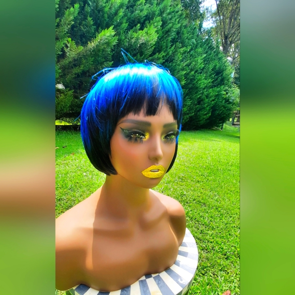 Blue black ombre bowl cut wig